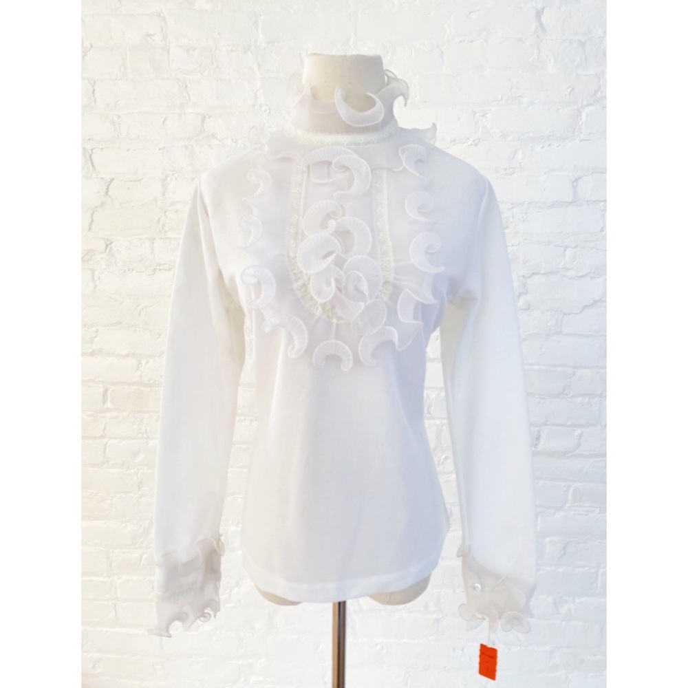 Vintage 70s White Ruffled Long Sleeve Blouse